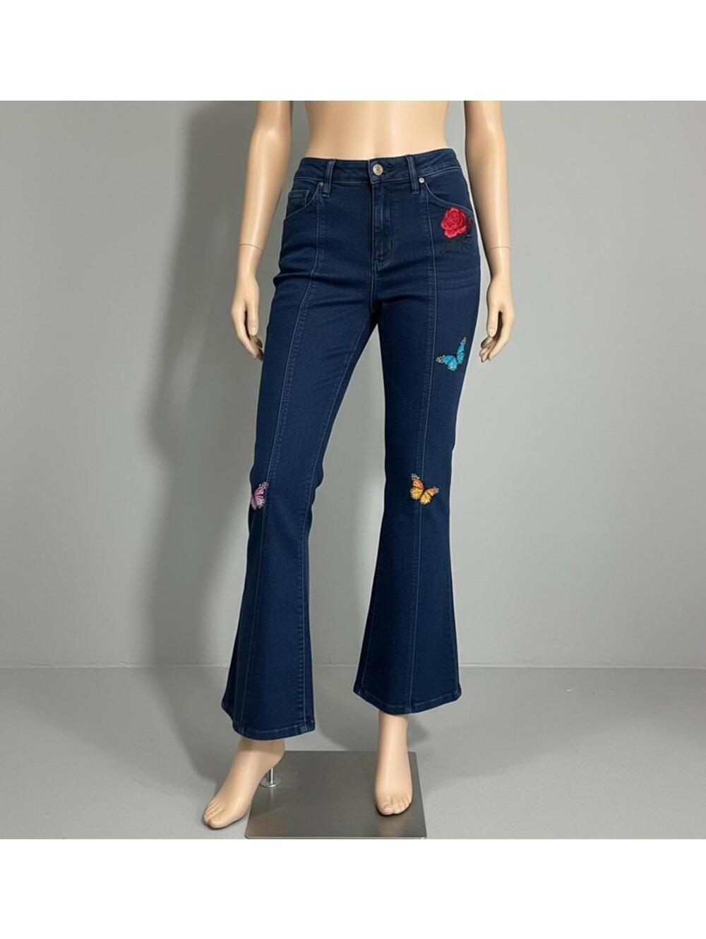 G by Guess Butterfly Embroidered Flared Wide Leg Jeans Size 29 Y2K Boho